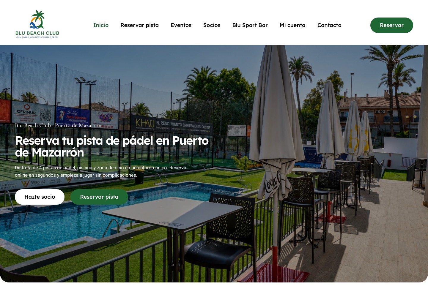 Blu Beach Club weboldalának képernyőképe