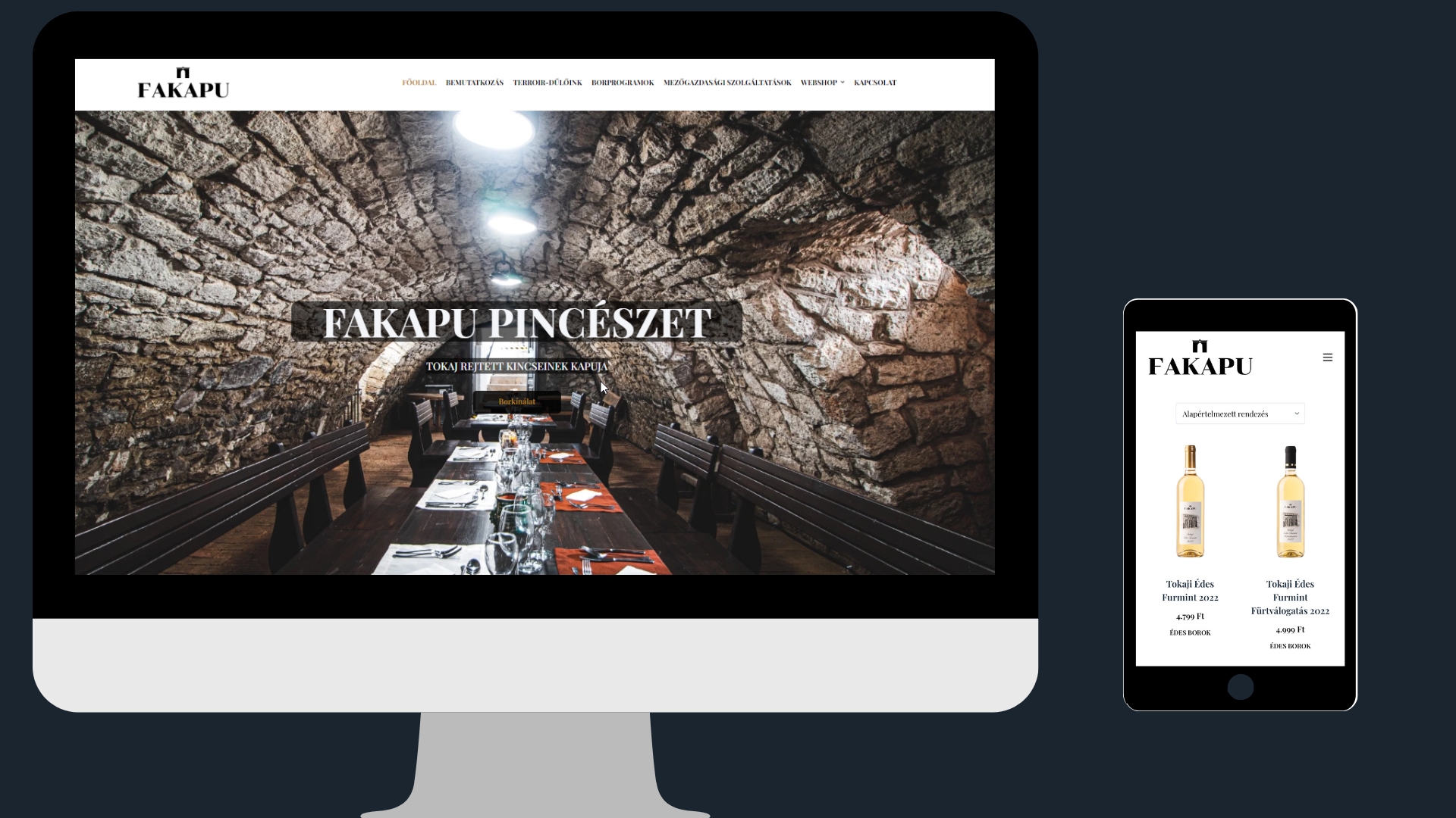 Fakapu Pincészet weboldalának képernyőképe
