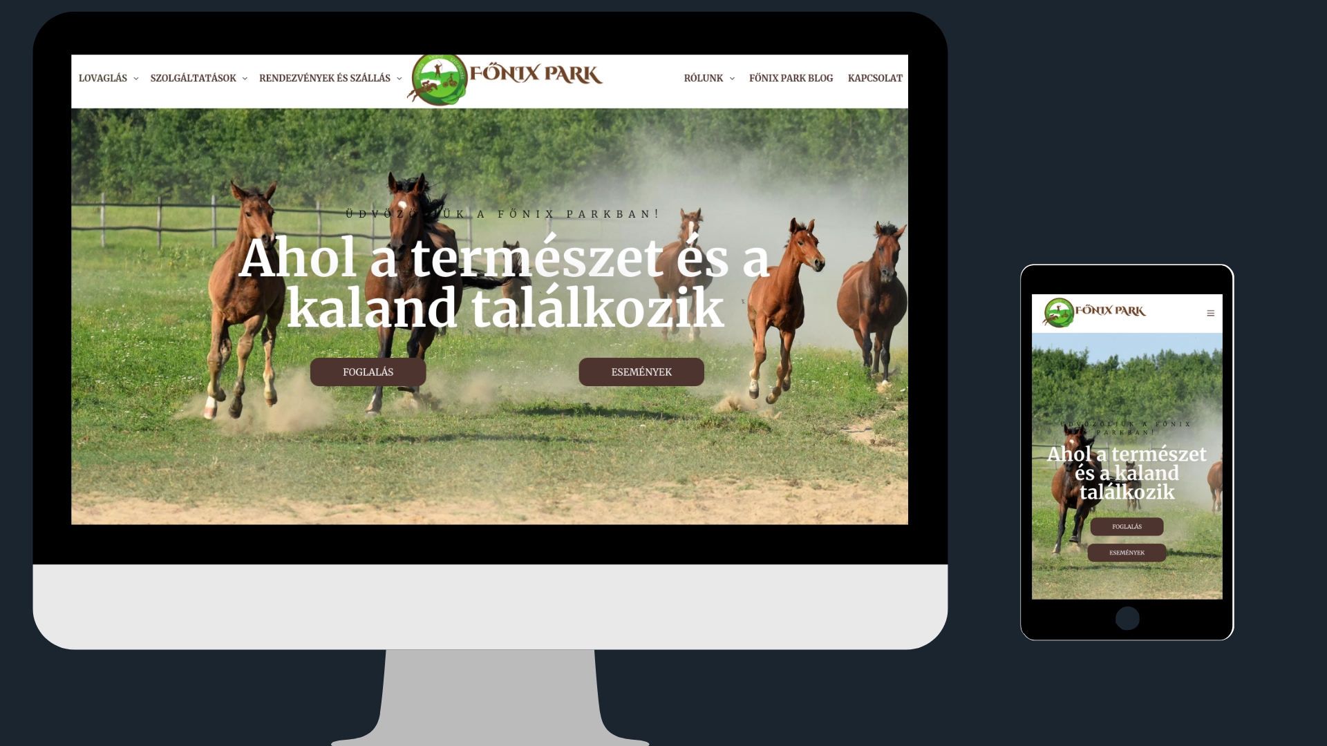Főnix Park weboldalának képernyőképe