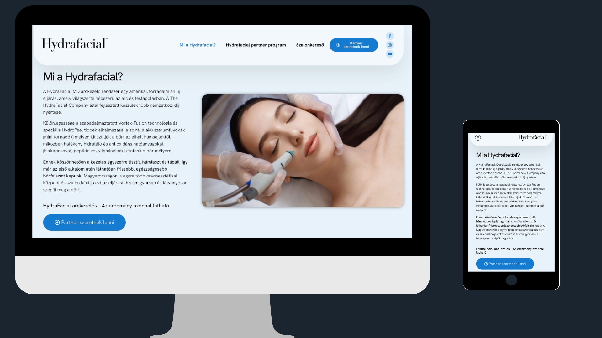 Hydrafacial Magyarország weboldalának képernyőképe