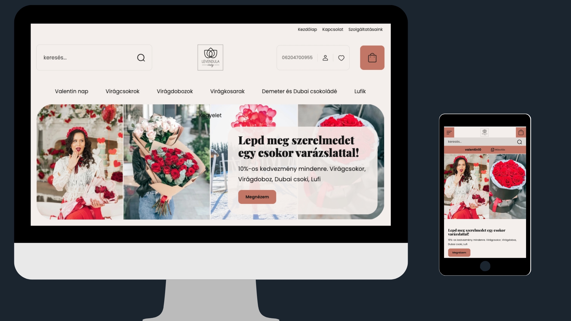 Levendula Virágüzlet weboldalának képernyőképe