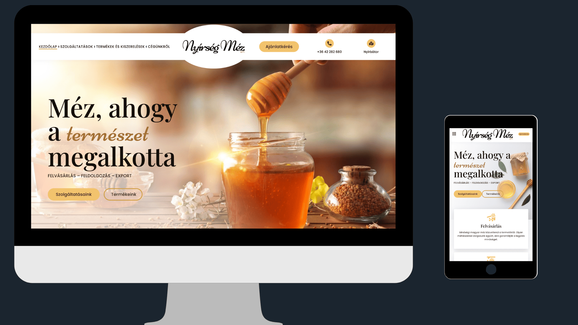 Nyírségméz weboldalának képernyőképe