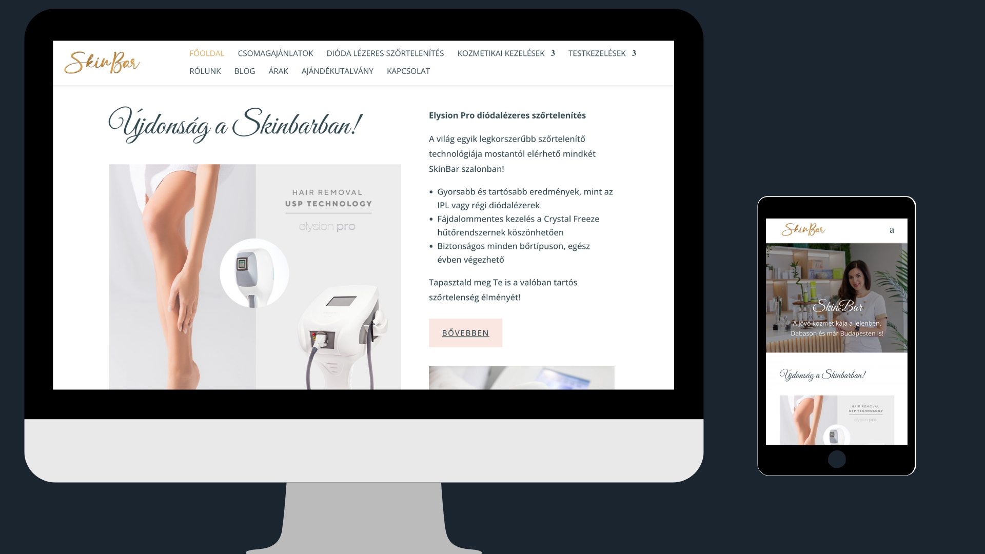 Skinbar weboldalának képernyőképe