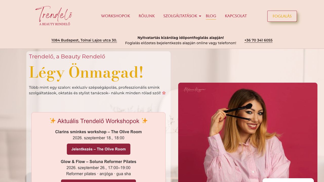 Trendelő weboldalának képernyőképe